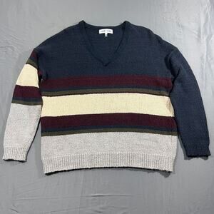 John Jean Sweater Womens Medium Multicolor Colorblock Tight Knit Ribbed V Neck